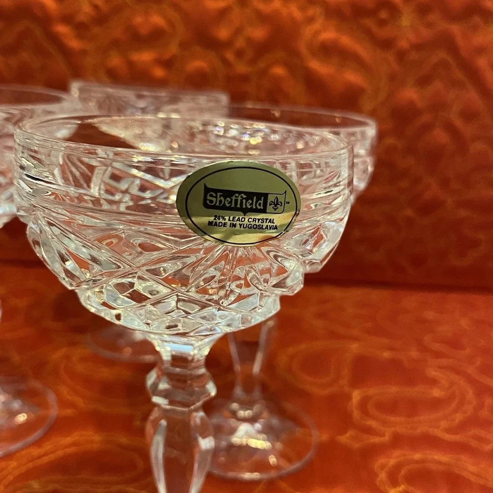 Four Sheffield 24% Lead‎ Crystal Champagne Toasting Glasses Made in Yugoslavia